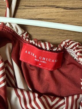 AKIRA Red and Cream Chevron Maxi Dress with Spaghetti Straps